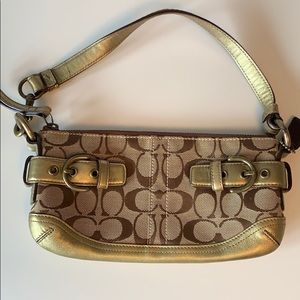 Coach tan bag with brown monogram and gold details